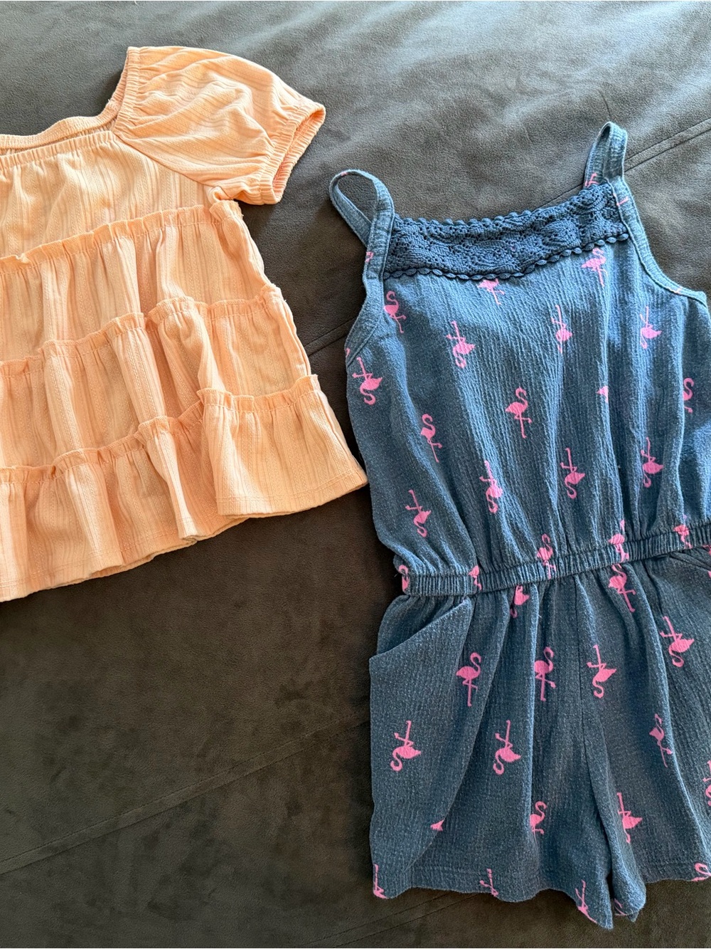 wonder nation Peach Ruffle Top & Blue Flamingo Romper Set